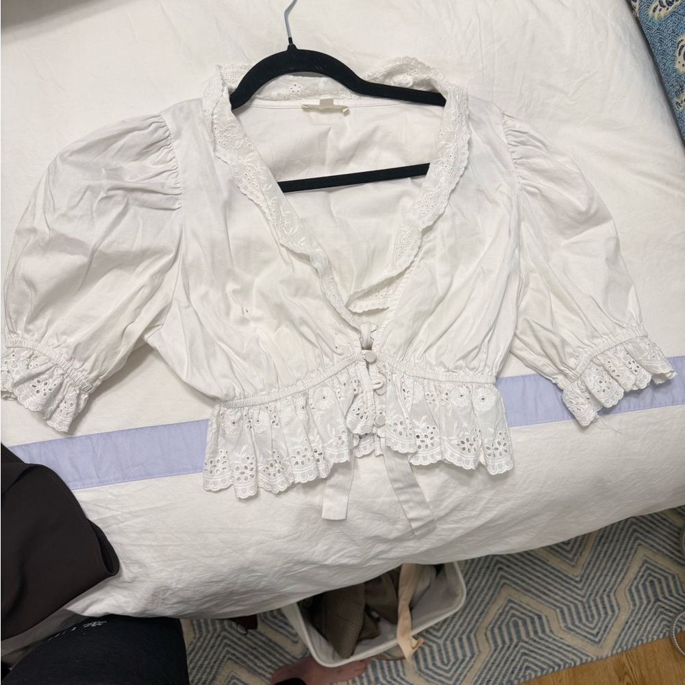 For Love And Lemons White Ruffled Peplum Blouse